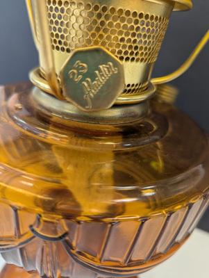 Sale Photo Thumbnail #2357: Aladdin Amber Lincoln Draft Drape Lamp