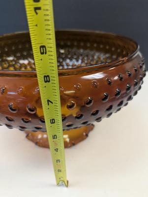 Sale Photo Thumbnail #2408: Antique Amber Glass Hobnail Oil Lamp Shade
