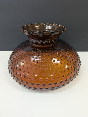 Sale Photo Thumbnail #2403: Antique Amber Glass Hobnail Oil Lamp Shade