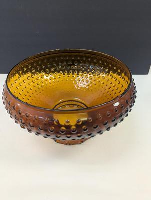 Sale Photo Thumbnail #2405: Antique Amber Glass Hobnail Oil Lamp Shade