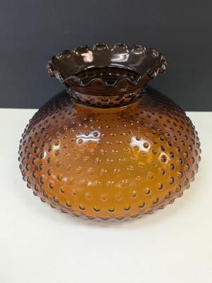 Sale Photo Thumbnail #2404: Antique Amber Glass Hobnail Oil Lamp Shade