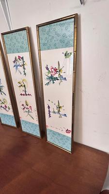 4 PIECE SET OF SIGNED ASIAN ARTWORK ( 4th in separate pic)
