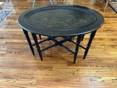 ETHAN ALLEN CHINOISERIE CRACKLE TEXTURED OVAL TRAY TABLE