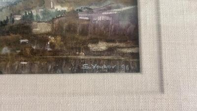 FRAMED PAINTING BY ARTIST S. YOUNOV & FRAMED HAND COLORED MAP OF MARYLAND