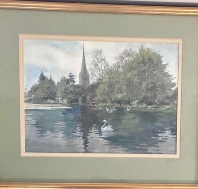 ORIGINAL WATERCOLOR OF THE HOLY TRINITY CHURCH STRATFORD-ON-AVON, WARWICKSHIRE