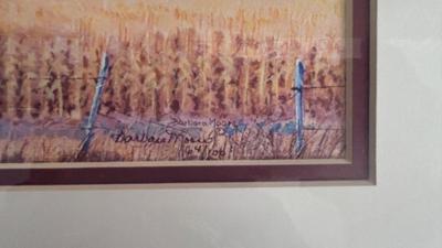 64/100 BARBARA MOORE FRAMED ARTWORK AND 1979 FRAMED COMMERCIAL ATLAS MAP OF COLORFUL COLORADO