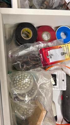 ANOTHER DRAWER PACKED WITH ALL SORTS OF HARDWARE AND HOUSEHOLD NEEDS
