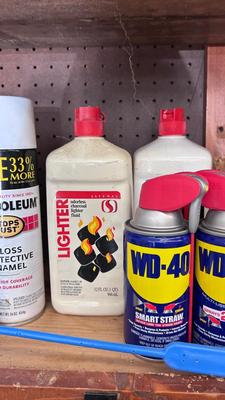 GARAGE CHEMICALS, SPRAY PAINTS, CHARCOAL LIGHTER FLUID AND MORE!