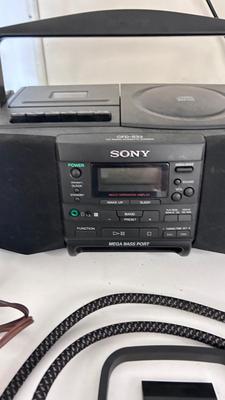 SONY BOOM BOX, POWER STRIP WITH USB PORTS AND EXTENSION CORDS