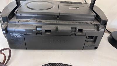 SONY BOOM BOX, POWER STRIP WITH USB PORTS AND EXTENSION CORDS