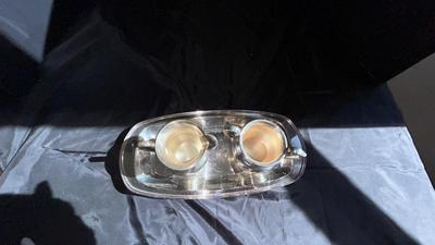 MERIDIAN, SILVER PLATE COMPANY QUADRUPLE PLATE, PICKLE SERVER, AND SHEFFIELD SILVER CREAM AND SUGAR BOWLS