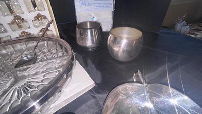 LENOX WEDDING GIFT BOXES, SILVER PLATE NO STEM WINE OR BRANDY GLASSES AND MORE!