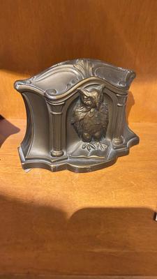 BRASS OWL BOOKENDS AND PHOTO POSTCARDS BY YOSHINORI KAMIKAWA