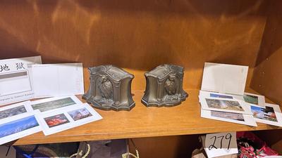 BRASS OWL BOOKENDS AND PHOTO POSTCARDS BY YOSHINORI KAMIKAWA