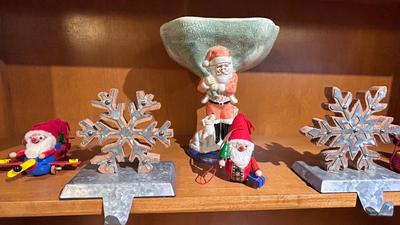 HAND CRAFTED STEINBACH GERMANY CHRISTMAS ORNAMENTS , STOCKING HOLDERS AND FITZ & FLOYD CANDY DISH