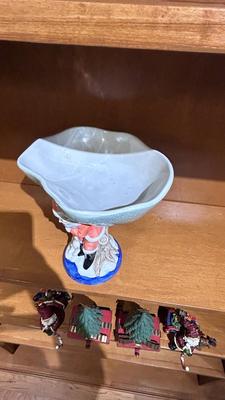HAND CRAFTED STEINBACH GERMANY CHRISTMAS ORNAMENTS , STOCKING HOLDERS AND FITZ & FLOYD CANDY DISH