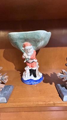HAND CRAFTED STEINBACH GERMANY CHRISTMAS ORNAMENTS , STOCKING HOLDERS AND FITZ & FLOYD CANDY DISH