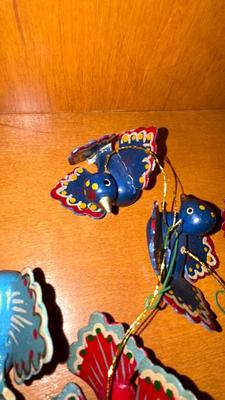 HANDMADE AND PAINTED WOODEN CHRISTMAS ORNAMENTS-AND PILLOW