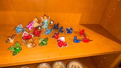 HANDMADE AND PAINTED WOODEN CHRISTMAS ORNAMENTS-AND PILLOW