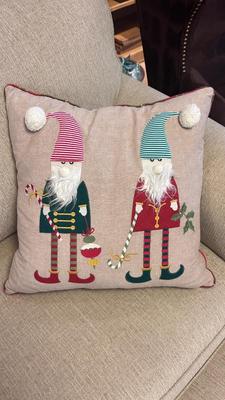 HANDMADE AND PAINTED WOODEN CHRISTMAS ORNAMENTS-AND PILLOW