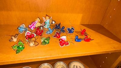 HANDMADE AND PAINTED WOODEN CHRISTMAS ORNAMENTS-AND PILLOW