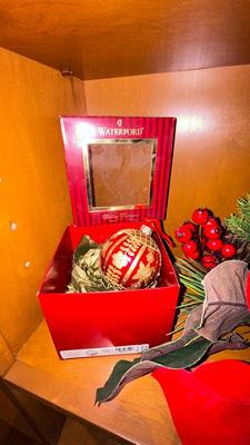 WATERFORD GLASS CHRISTMAS ORNAMENTS AND DECORATIVE CENTERPIECE