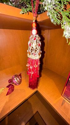 PRETTY HAND PAINTED GLASS ORNAMENTS AND CENTERPIECE
