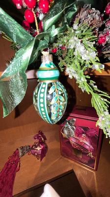 PRETTY HAND PAINTED GLASS ORNAMENTS AND CENTERPIECE