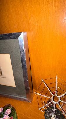 2 FRAMED DRAWINGS BY J. BOGARD AND FRUIT SWAG