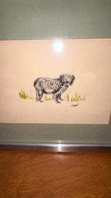 2 FRAMED DRAWINGS BY J. BOGARD AND FRUIT SWAG