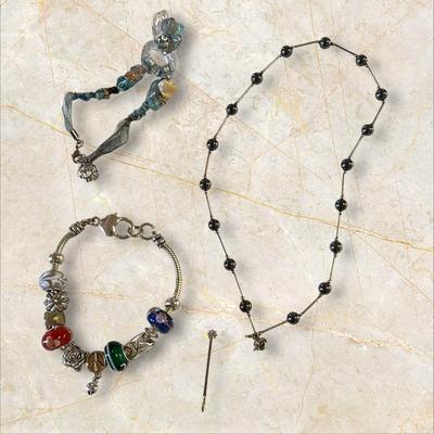 3 Pieces of Jewelry, Necklace and 2 Bracelets