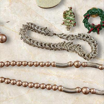 Lot of Costume Jewelry Including Christmas/Holiday Gold