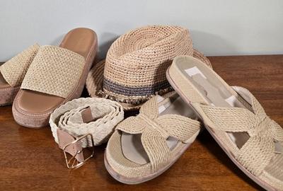 LOT 174W: Summer Time/ Two Pairs of Sandals, Hat, and Belt