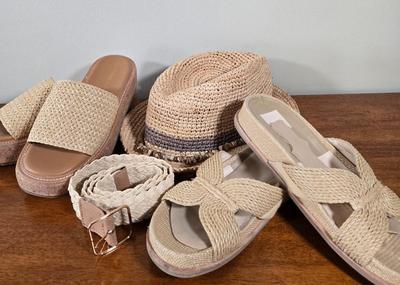 LOT 174W: Summer Time/ Two Pairs of Sandals, Hat, and Belt