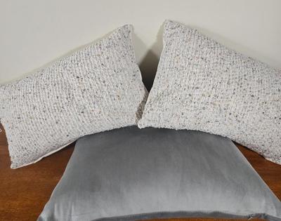 LOT 205H: Two Textured and One Velour Throw Pillows