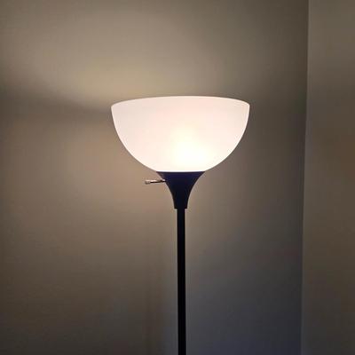 LOT 208H: Dorm Room Essentials/ Floor Lamp, Clothes Hamper, Hanging Shelf Organizer, and Hand Vacuum