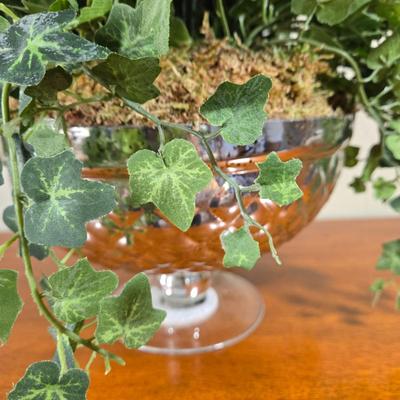 LOT 209H: Two Silk Arrangements in Glass Bowls and Decorative Mirror with Ornate Frame