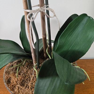 LOT 209H: Two Silk Arrangements in Glass Bowls and Decorative Mirror with Ornate Frame