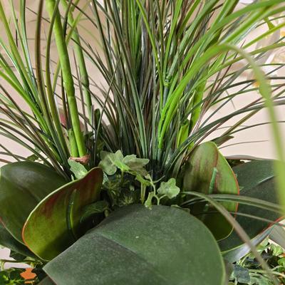 LOT 209H: Two Silk Arrangements in Glass Bowls and Decorative Mirror with Ornate Frame