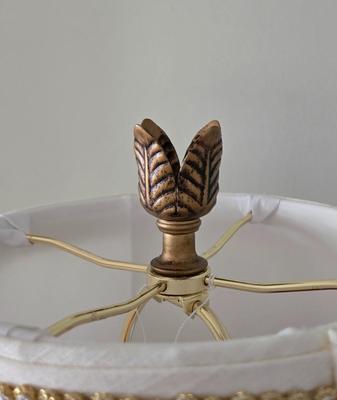 LOT 210H: Stanley Furniture Night Stand, Upholstered Chair, Large Wooden Framed Mirror, and Decorative Lamp