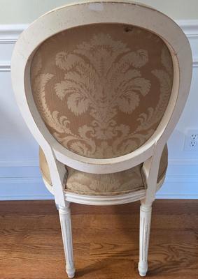 LOT 210H: Stanley Furniture Night Stand, Upholstered Chair, Large Wooden Framed Mirror, and Decorative Lamp