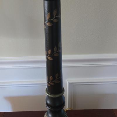 LOT 210H: Stanley Furniture Night Stand, Upholstered Chair, Large Wooden Framed Mirror, and Decorative Lamp