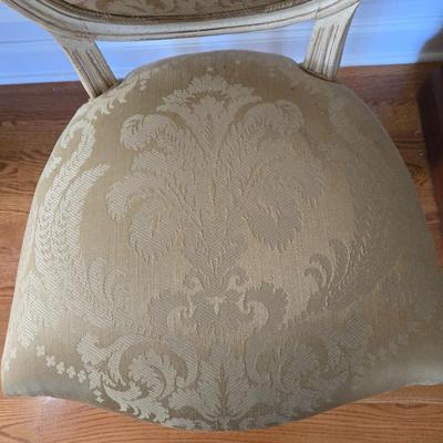 LOT 210H: Stanley Furniture Night Stand, Upholstered Chair, Large Wooden Framed Mirror, and Decorative Lamp