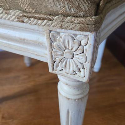 LOT 210H: Stanley Furniture Night Stand, Upholstered Chair, Large Wooden Framed Mirror, and Decorative Lamp