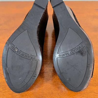 LOT 213W: Two Black Dresses, Wedge Open Toed Shoes, and Two Black Belts