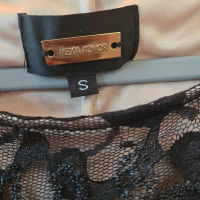 LOT 214W: Black Lacey Dress, Wine Color Dress, and Formal Handbag