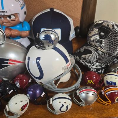 LOT 223H: Baseball Bat Cork Board, College and Professional Football Helmets, and More