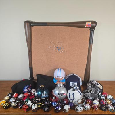 LOT 223H: Baseball Bat Cork Board, College and Professional Football Helmets, and More