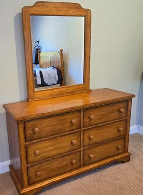 LOT 235X: Wood Dresser with Mirror and Chest of Drawers