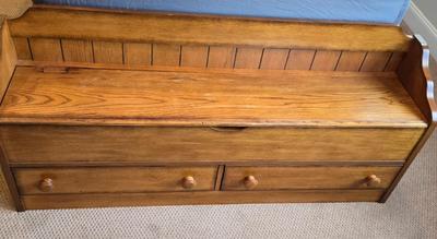 LOT 237X: Wooden Full Size Bed Frame and Storage Bench for Foot of the Bed